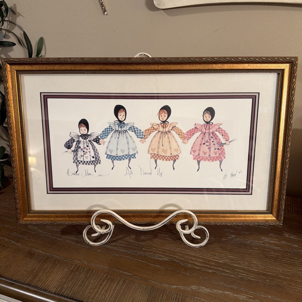 VTG P. Buckley Moss Framed Matted "All Dressed Up" 4 Sisters Girls Cousin Friend